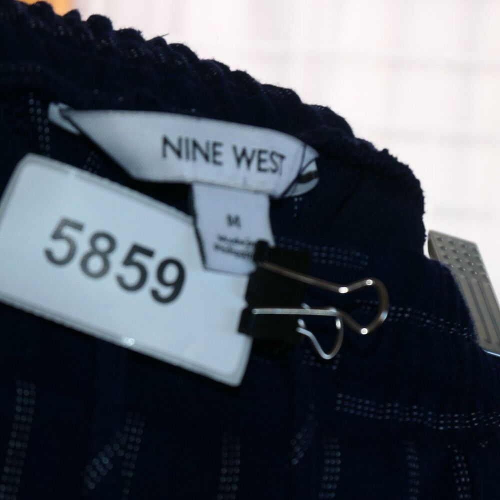 Nine West Joggers Womens Medium Blue White Pinstripes Drawstring Cuffed Pants - Picture 9 of 9